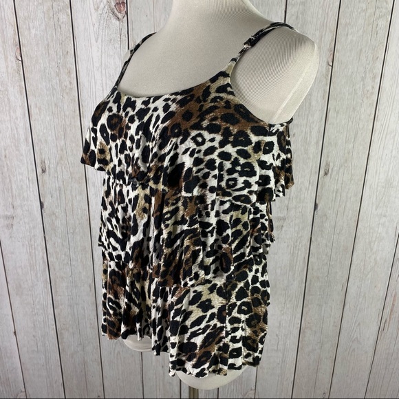 WET SEAL Women’s Animal Print Ruffle Peplum Top Leopard Print Size L Juniors. - Picture 1 of 10